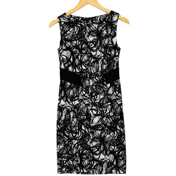 5 for $25| AB Studios Abstract Black and White Sleeveless Sheath Dress Size 2 - Picture 1 of 6